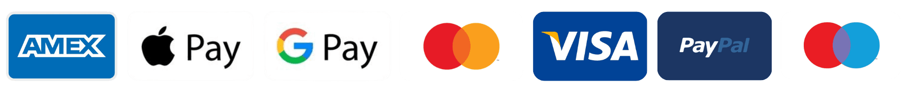 Accepted payments: Amex, Apple Pay, Google Pay, Mastercard, Visa, PayPal