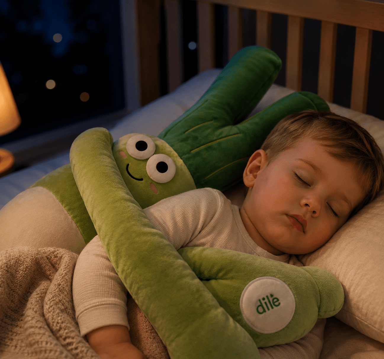 Baby boy sleeping calmly beside the Dile Sleep Companion