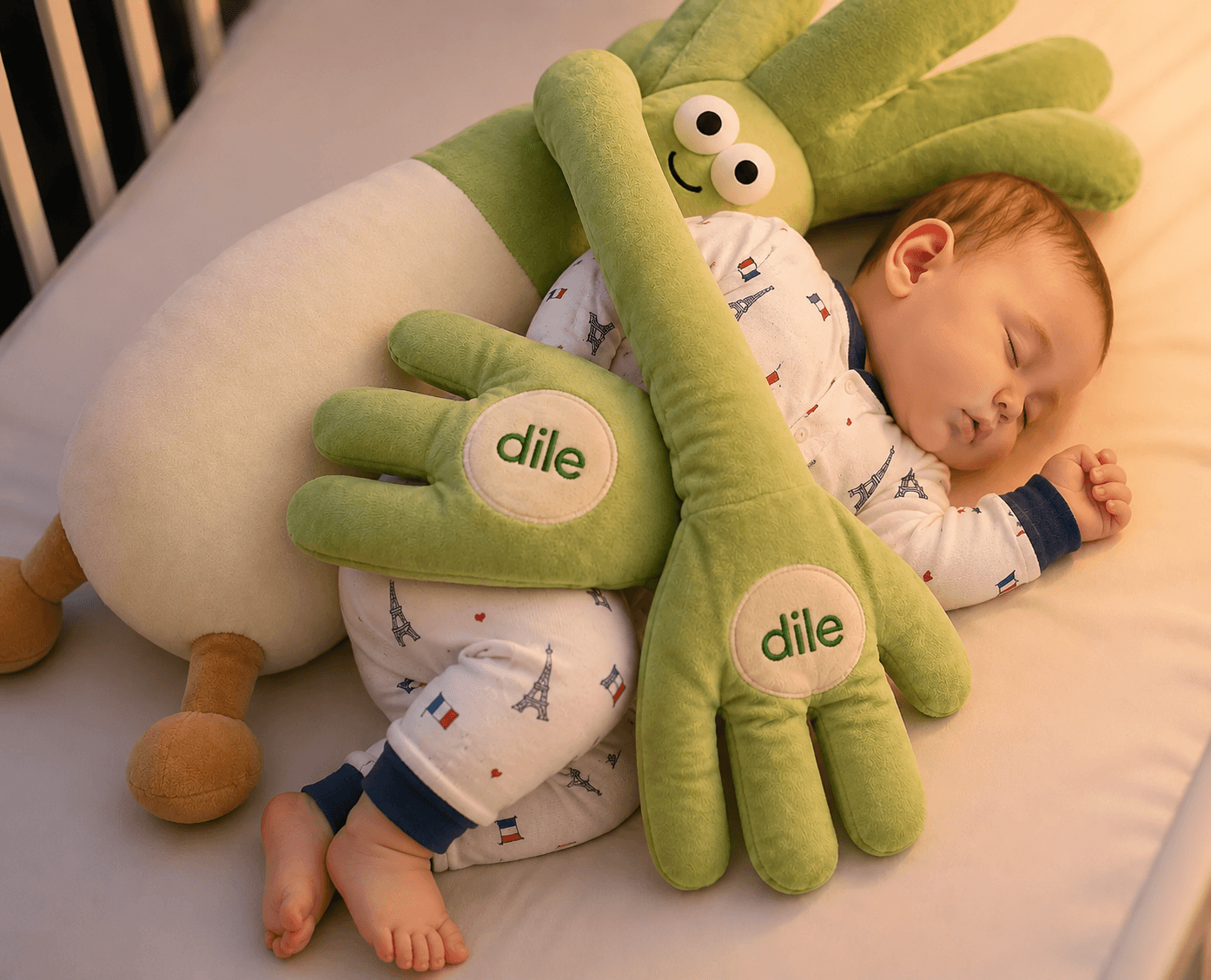 Baby boy being gently held by the Dile Sleep Companion