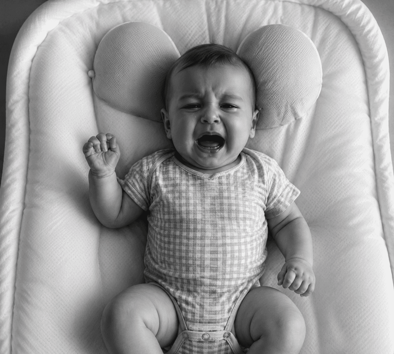An overtired baby crying at bedtime